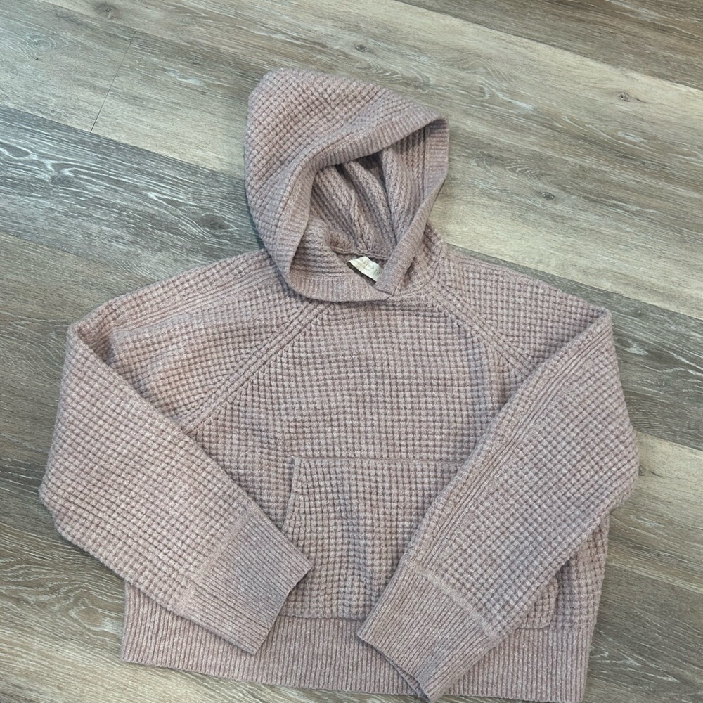 Womens Abercrombie and Fitch soft pink Waffle Knit Hooded Sweater
